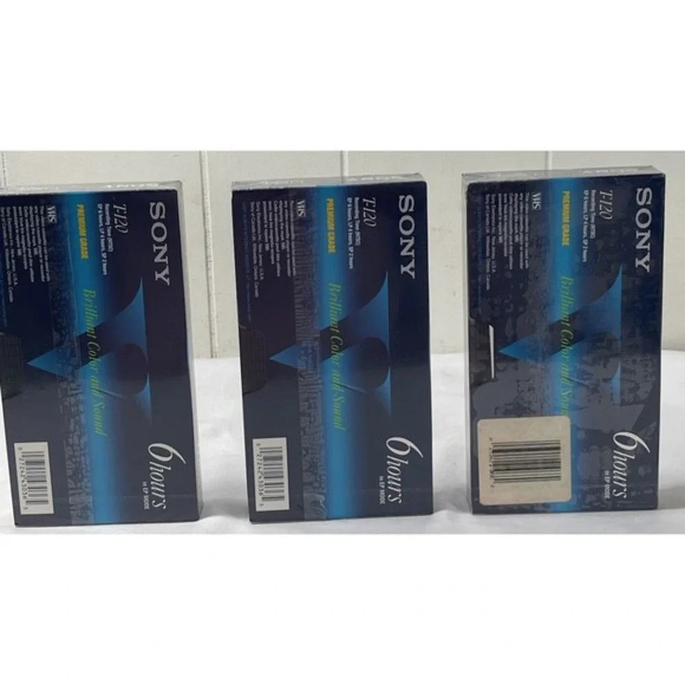 Lot of (3) Sony‎ T-120 Blank VHS VCR Premium Grade Video Tapes 6 Hrs New Sealed